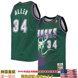 美国代购 雄鹿队mitchellness Authentic球员版96赛季球衣-雷阿伦