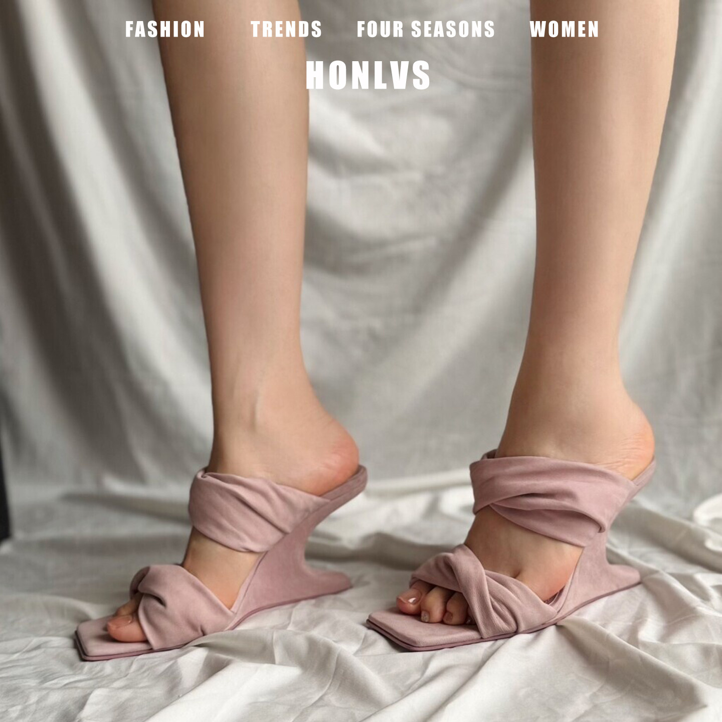 绝美粉色异型高跟凉鞋法式方头厚底一字拖鞋女夏外穿高级感配裙子