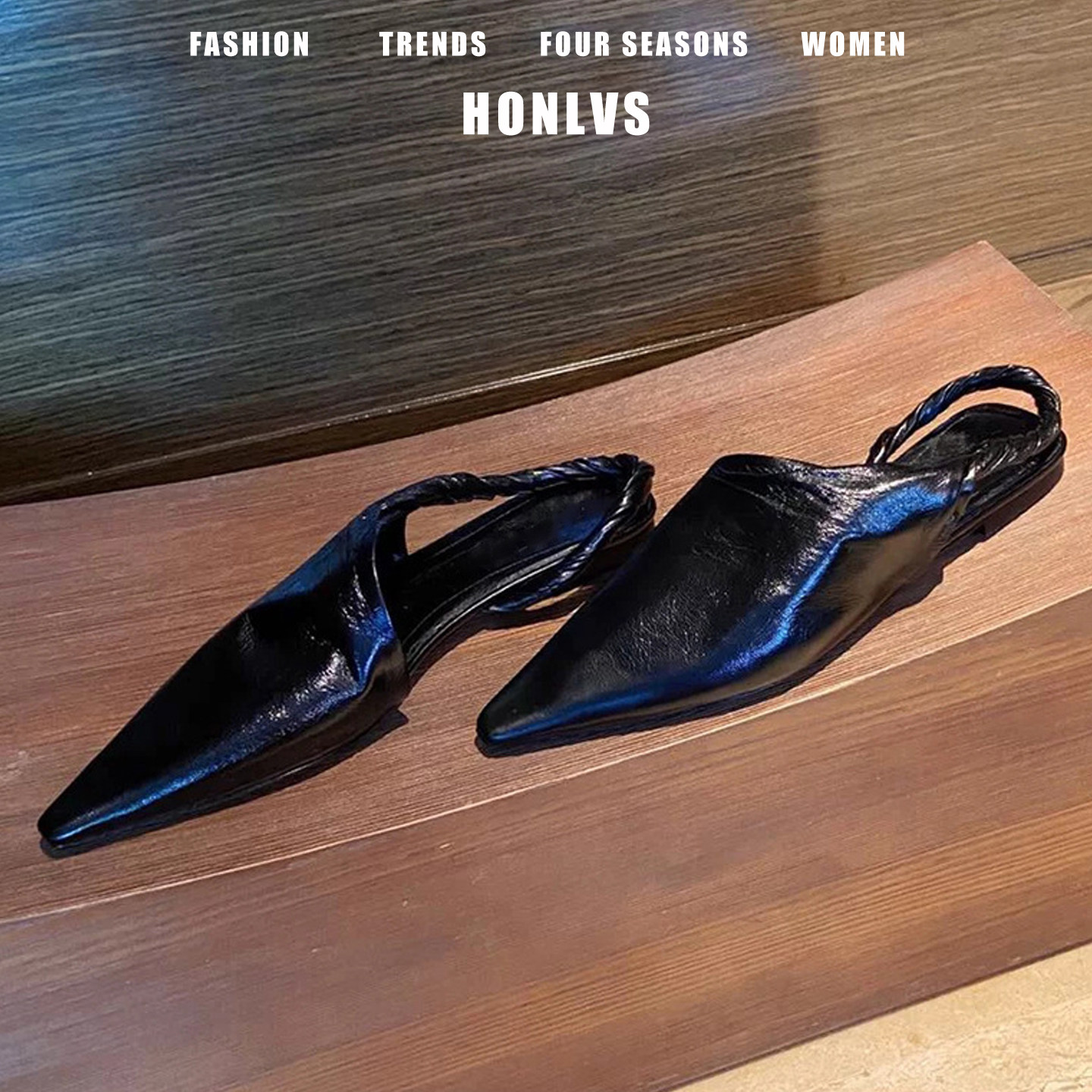 欧美风黑色包头凉鞋女夏季平底后绊带复古尖头穆勒半拖鞋2026新款