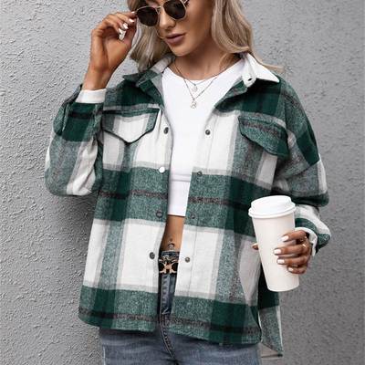 2022Autumn women blazer casual shirt plaid jacket coat女外套