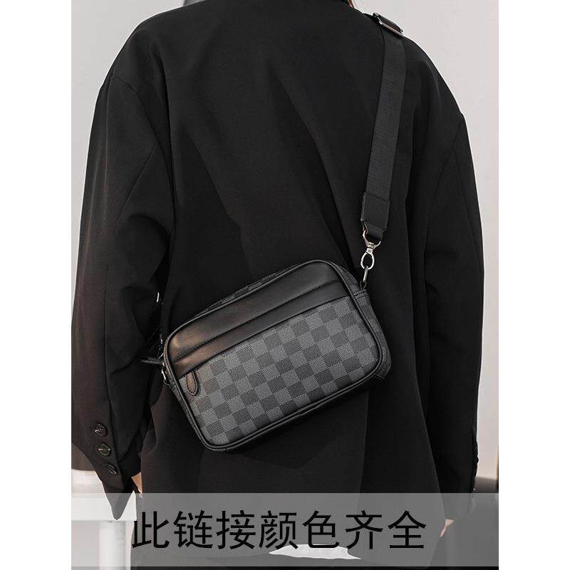 升级版休闲格子包单肩包斜挎包腰包背包男士男包小方包相机包