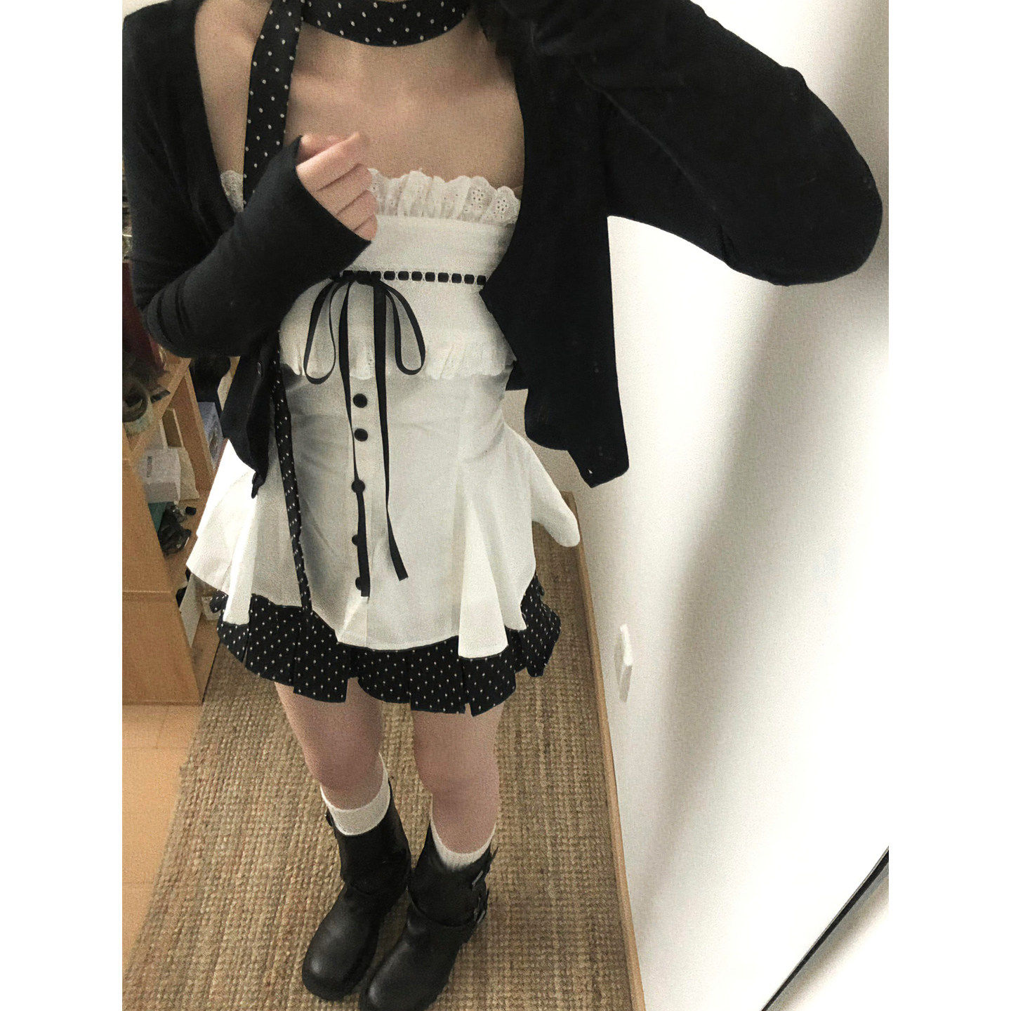 抹胸上衣开衫两件套女韩系穿搭一整套学院风黑色波点a字短裙套装