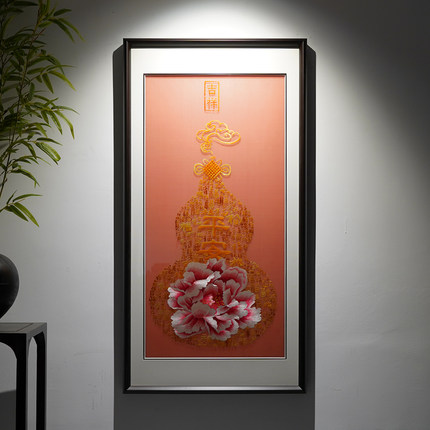 新中式非遗刺绣装饰画书房卧室客厅墙手工苏绣福禄成品实木框挂画