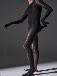 马油袜男士丝滑全身衣油亮紧身连体衣防勾丝连裤性感后脱五指黑丝