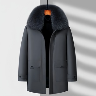 皮尔卡丹中老年加厚羽绒服男高档鹅绒中长款活里内胆爸爸冬装外套