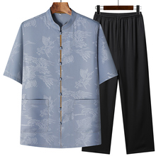 唐装男款中老年爸爸装短袖套装中国风父亲装中式衣服老人爷爷衬衫