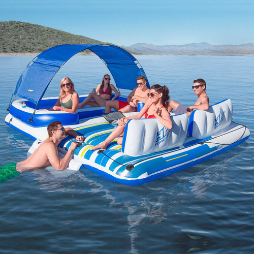 4人遮阳水上漂浮躺椅充气沙发床