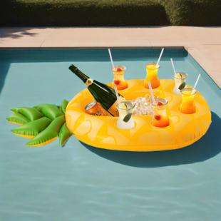 火烈鸟樱桃漂浮杯座水上充气杯垫拍照道具彩虹水上冰吧背景墙布