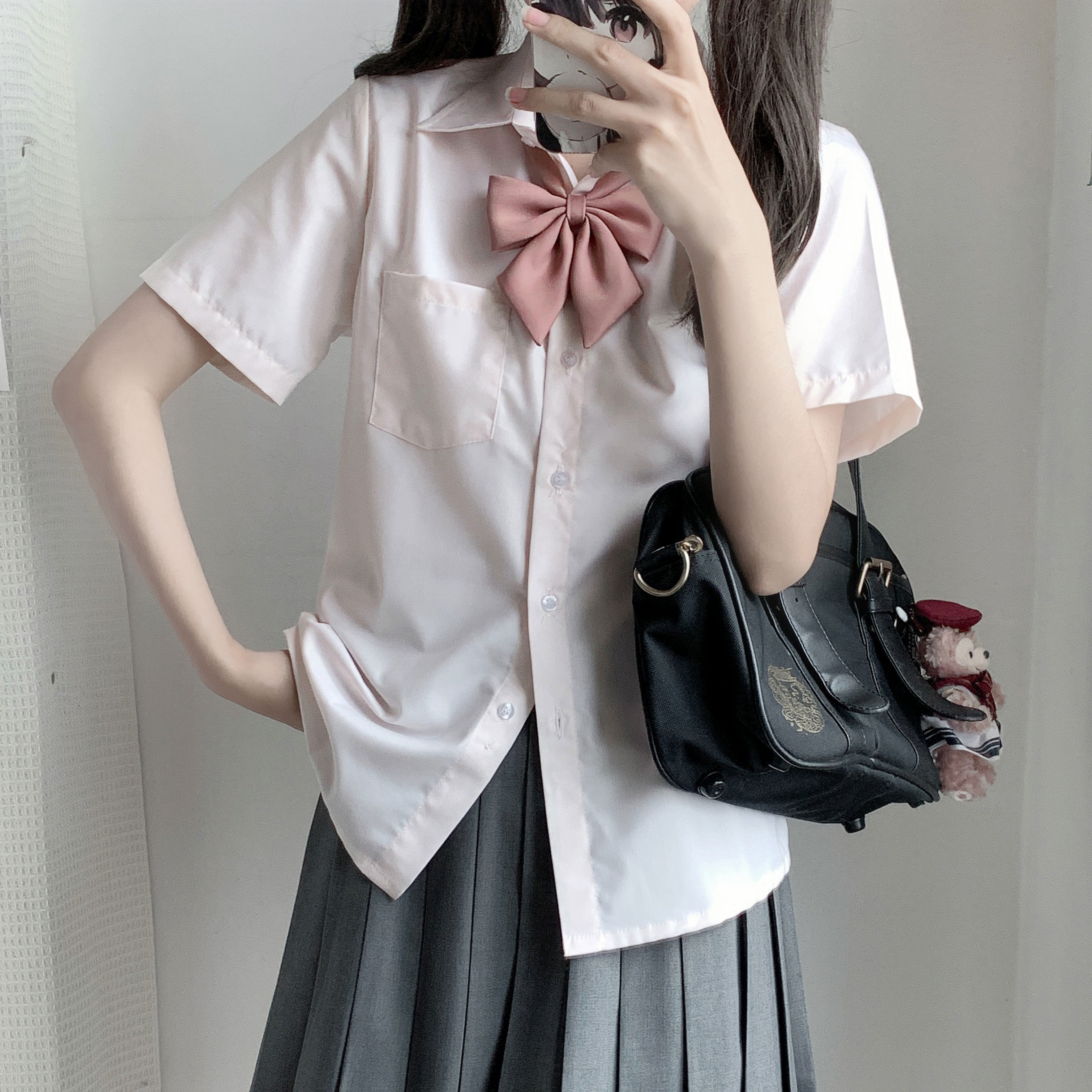 【潘特维拉】鲑鱼粉衬衫女款短袖 自制原创jk制服学院风校供感