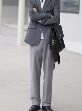 【潘特维拉】纯色浅灰西裤dk学院风制服长裤男学生百搭休闲西裤