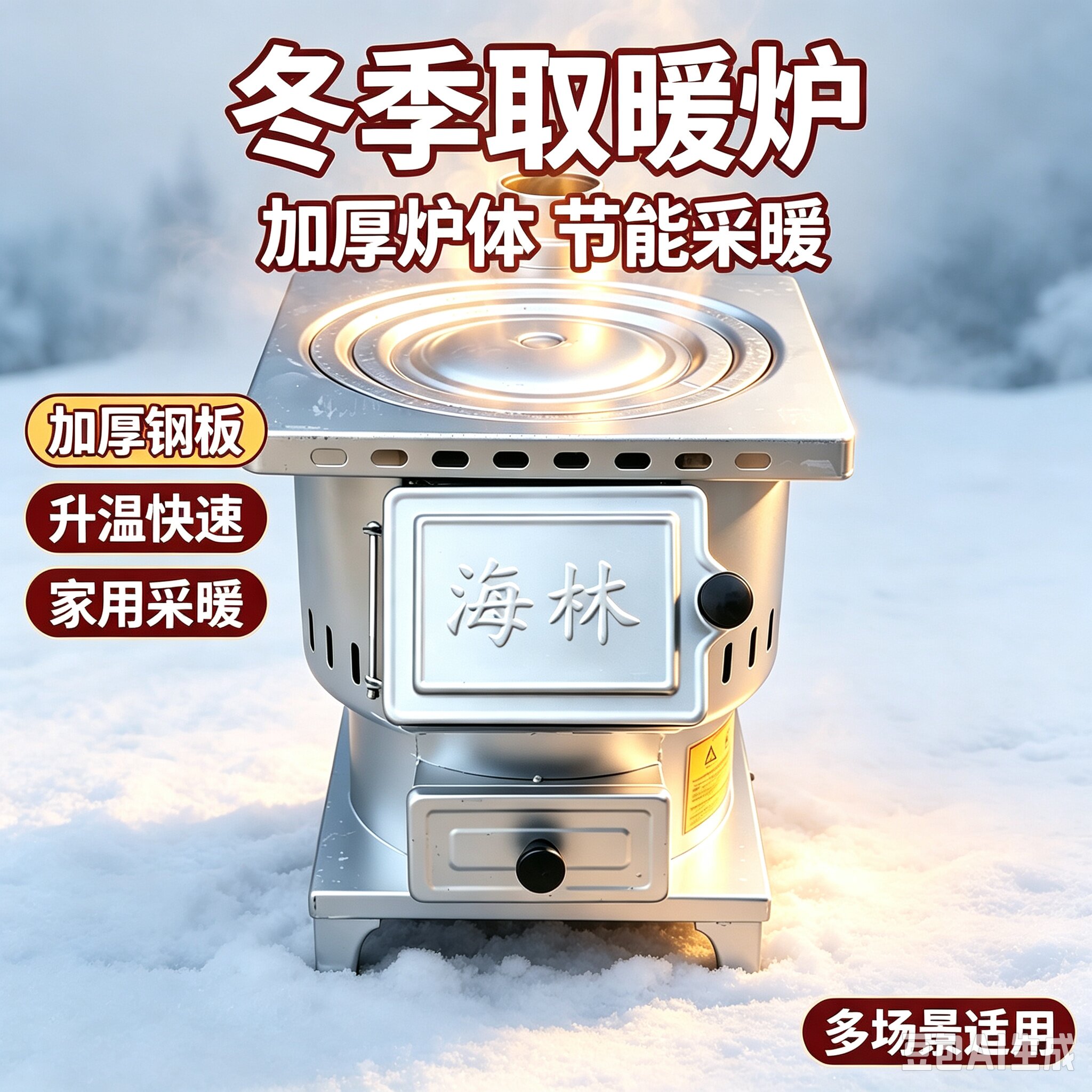 海林冬季取暖炉家用节能炉加厚钢板耐火胆升温快室内取暖设备