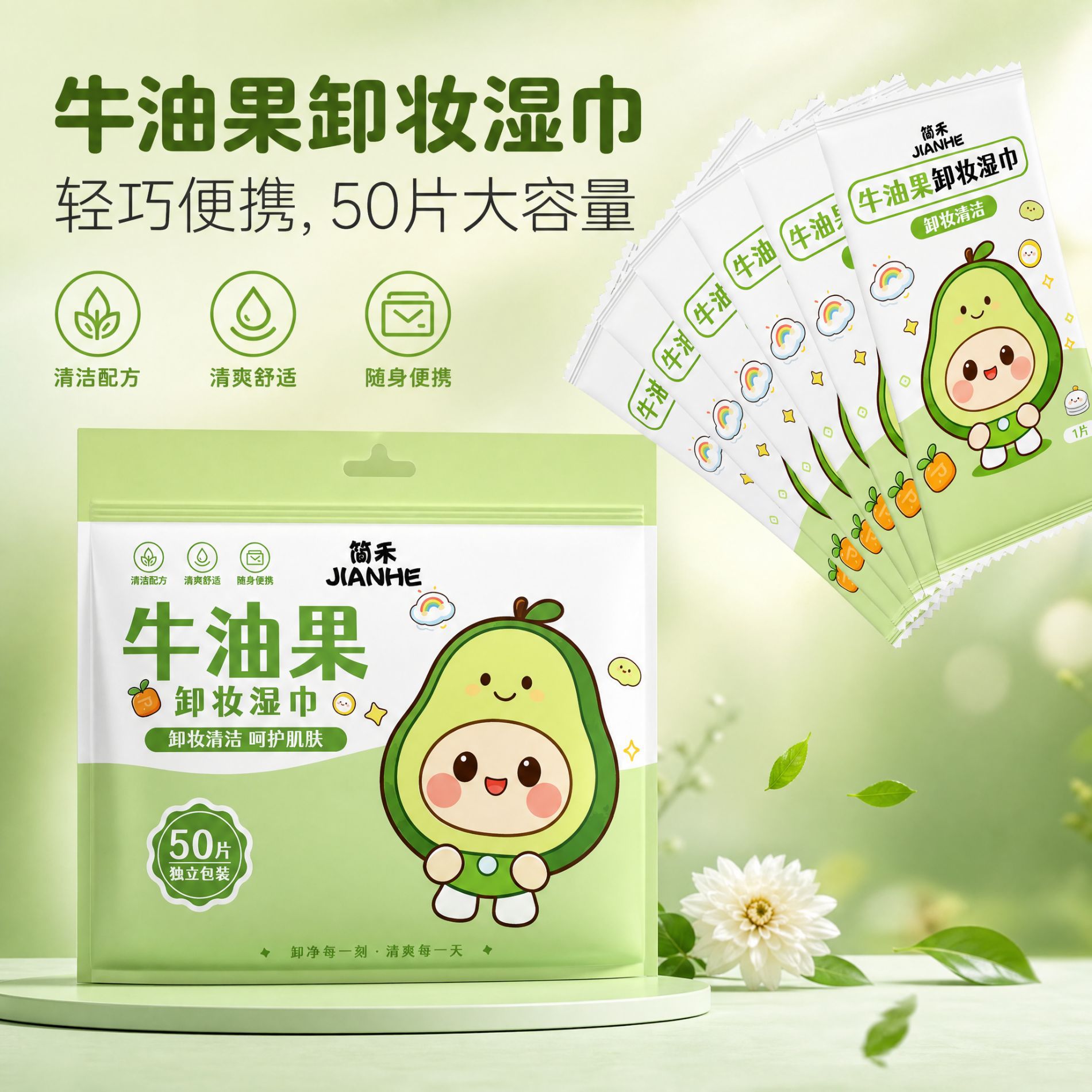 牛油果温和卸妆湿巾50片