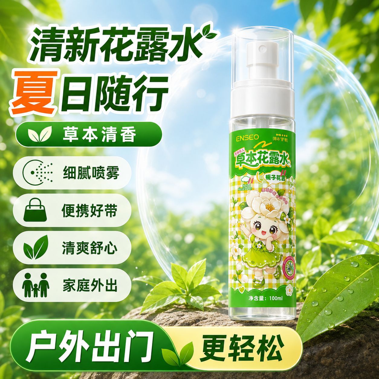 草本萃取清透凉感随身花露水