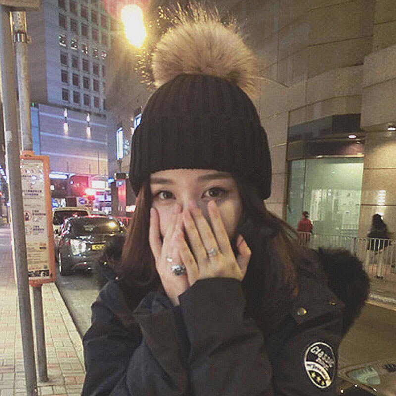 帽子女冬季韩版学生仿狐狸毛球毛线帽秋冬天套头帽加厚百搭针织帽