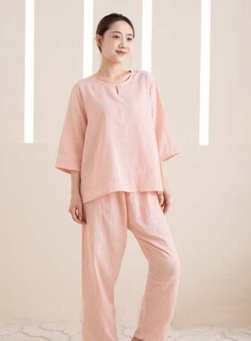纯棉双层纱女款睡衣透气高密精梳棉不闷热不缩水套头款家居服套装