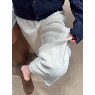 美式复古毛绒阔腿裤女秋冬新款羊毛呢休闲直筒裤松弛感加绒裤子潮