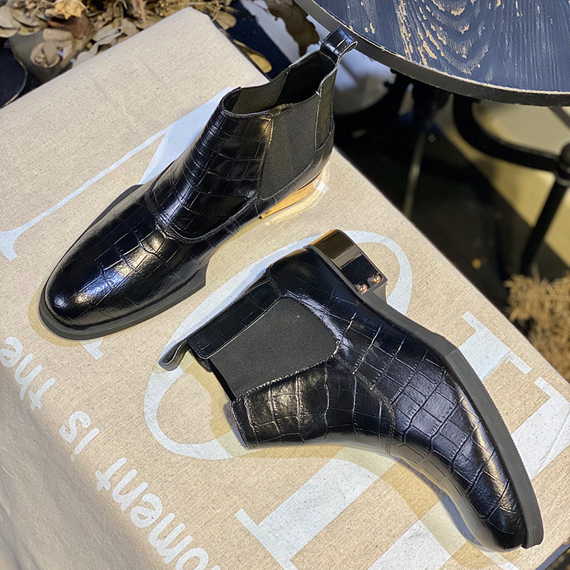JINIWU吾倪季2025鳄鱼纹切尔西靴牛皮手工金属跟短靴异形皮鞋男靴,流行男鞋,时装靴,淘宝优惠券,粉丝福利购,淘宝优惠卷