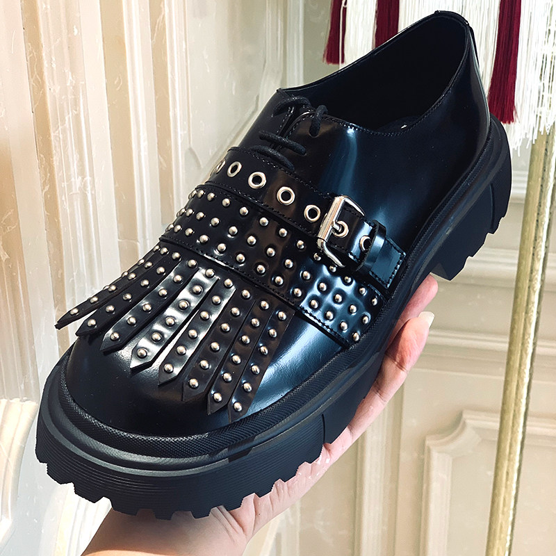 JINIWU吾倪季2025增高轻便底流苏铆钉厚底牛皮大头孟克皮鞋时尚男,流行男鞋,休闲皮鞋,淘宝优惠券,粉丝福利购,淘宝优惠卷