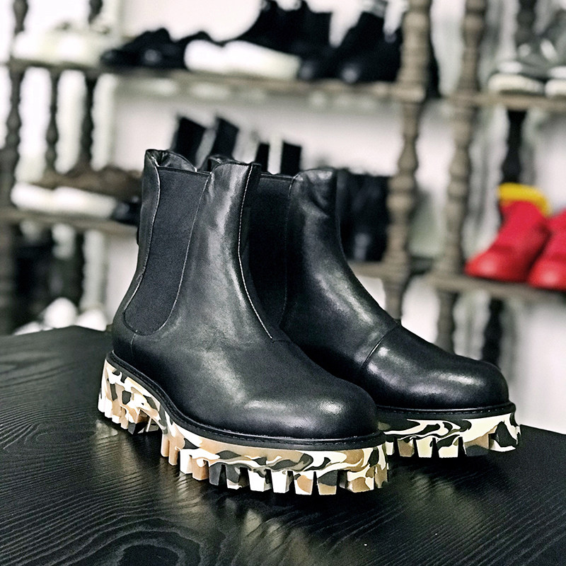 JINIWU camouflage The thickness of the bottom Increase Bootie cowhide Boots Muffin bottom High shoes British style Chelseain the Men's Shoes, Boots  category - from Buy2taobao.com to provide professional Taobao agent buy service