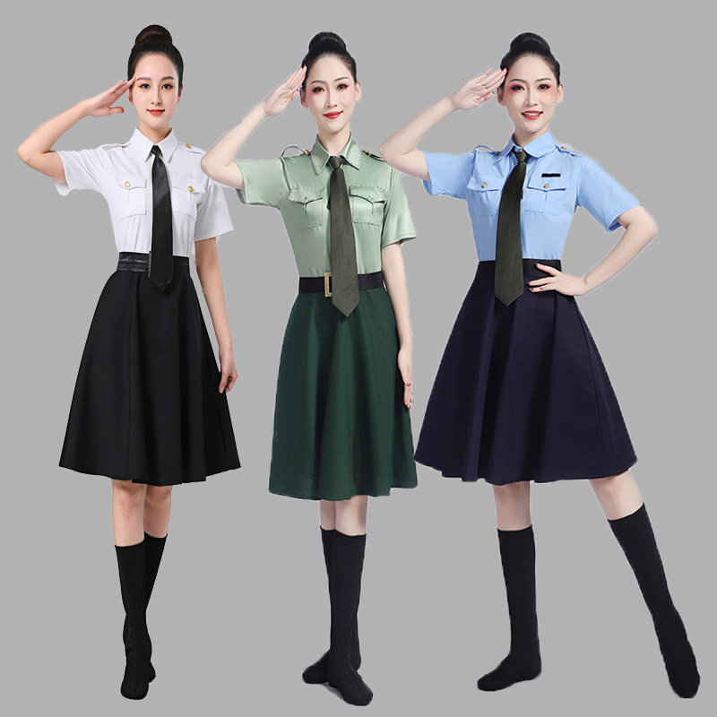 连体舞台表演服短袖裙军装礼服夏旗班升旗军乐队演出服军鼓制服新