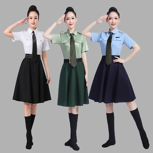 连体舞台表演服短袖裙军装礼服夏旗班升旗军乐队演出服军鼓制服新