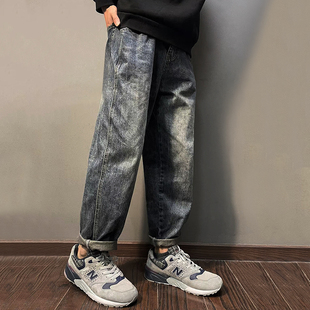 重头来过日系复古牛仔裤男秋冬季硬汉美式潮牌宽松水洗百搭长裤子