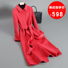 零双面羊绒大衣女 反季 千鸟格双面呢羊毛呢子外套中长2019春秋新款