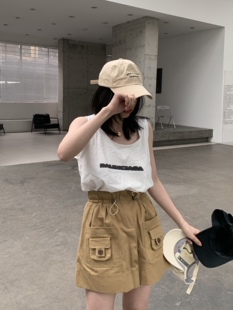 Komorebis // 卡其色大口袋工装高腰抽绳可调节短裙 甜酷a字裙