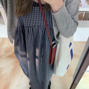 Komorebis 复古蓝色格子吊带裙宽松叠穿百搭文艺连衣裙