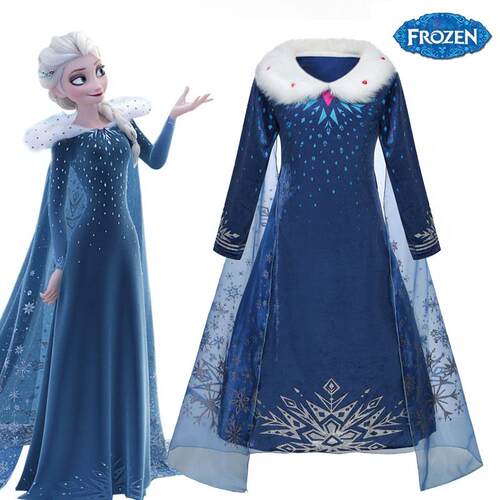 女童秋冬冰雪奇缘艾莎公主裙cosplay表演服装电影同款连衣裙