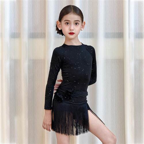 2025新款秋冬季拉丁舞服女童流苏练功服儿童高级感演出舞蹈服套装