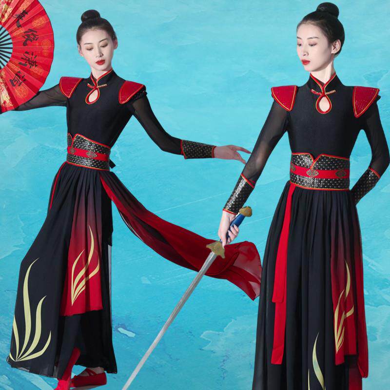 打鼓演出服装武侠女剑客中国风响扇扇子舞套装象王行九州同舞蹈服
