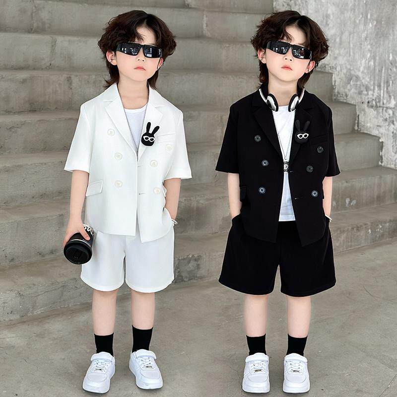 夏季薄款男童高级感礼服儿童西装套装痞帅男孩休闲西服花童婚礼服