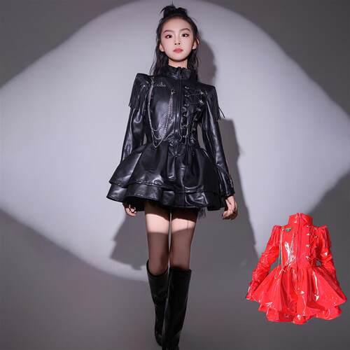 正经的黑与红女童T台走秀演出服少儿模特比赛班服帅气复古骑士风6