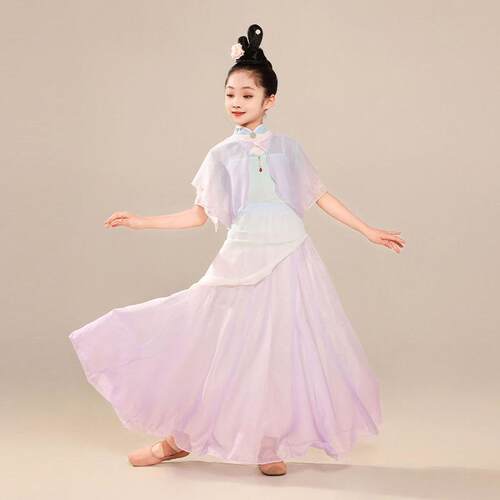 儿童古典舞演出服飘逸纱衣中国舞练功服雪纺上衣民族舞扇子舞套装