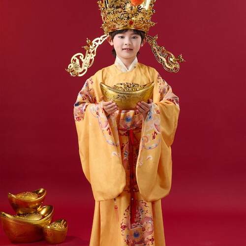 万圣节儿童财神服装男女童迎新年财神演出服财神cosplay衣服帽子