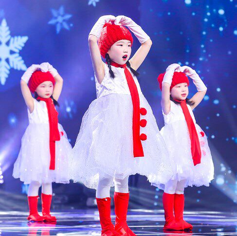 新年小荷风采雪娃娃舞蹈演出服雪孩子雪公主表演服雪人少儿童服装
