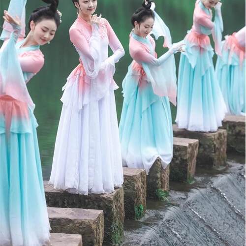 明玉清歌汉唐古典舞剧目表演服装团体舞者艺术测试优雅超仙大摆裙