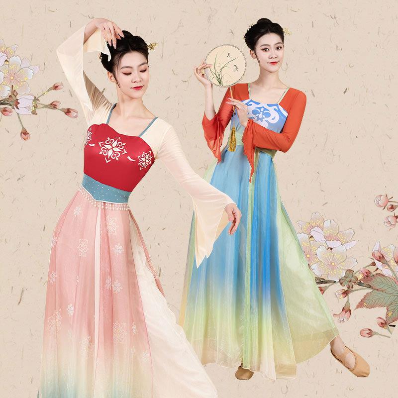 古典舞蹈服女飘逸仙气古风纱衣练功服中国舞连衣裙汉唐现代舞蹈服