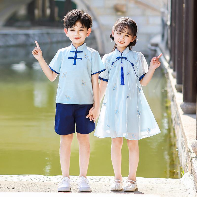 汉服儿童中国风国学服朗诵表演服装古装小学生班服合唱团体演出服