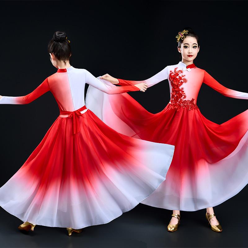 儿童开场舞大摆裙演出服万疆灯火里的中国舞蹈合唱服现代古典舞服