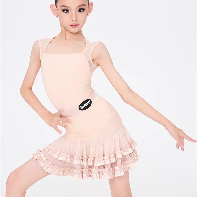 2025新款拉丁舞服女童日常高级感练功服网纱上衣专业精致涟漪摆裙