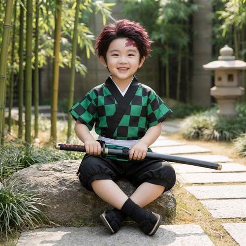 六一儿童演出服男童鬼灭之刃衣服炭治郎cos服幼儿园漫展表演服装
