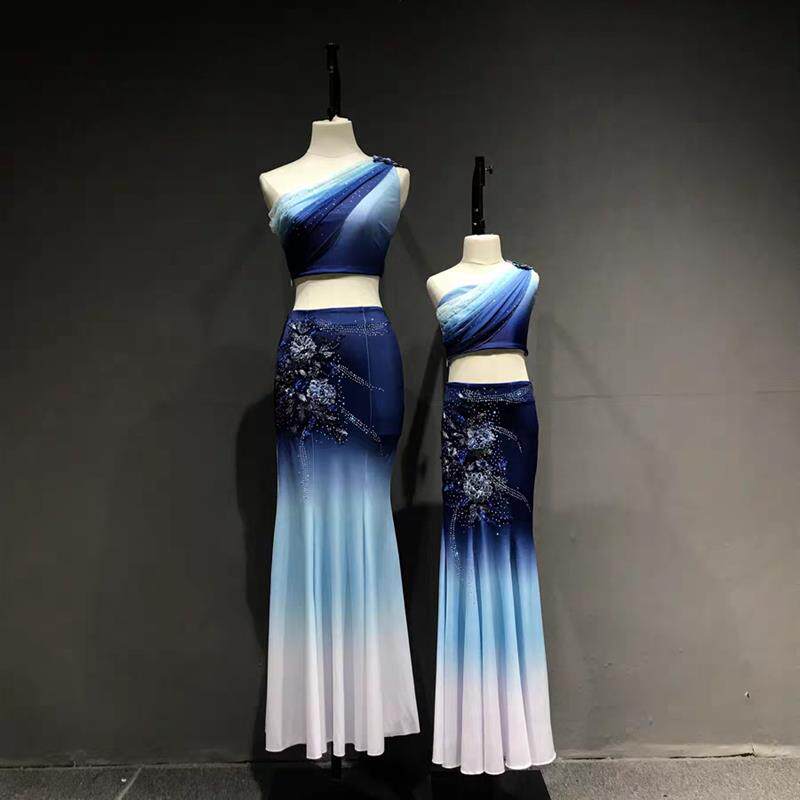 傣族舞蹈演出服艺考服装表演服女傣族孔雀舞蹈裙练功裙鱼尾半身裙