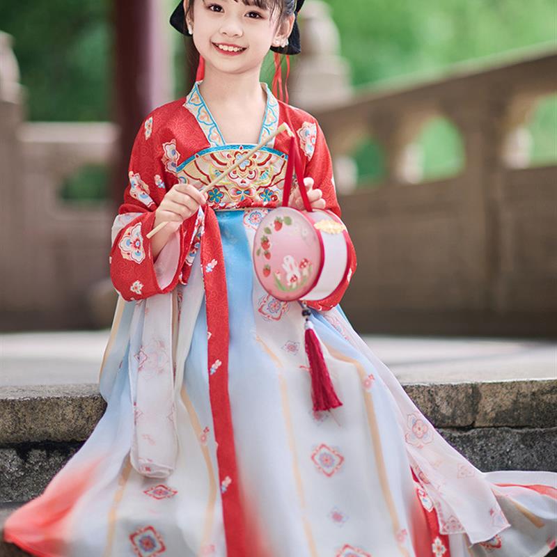 汉代少女超级仙女公主裙童装民族风格服装新中国风唐装表演服装日