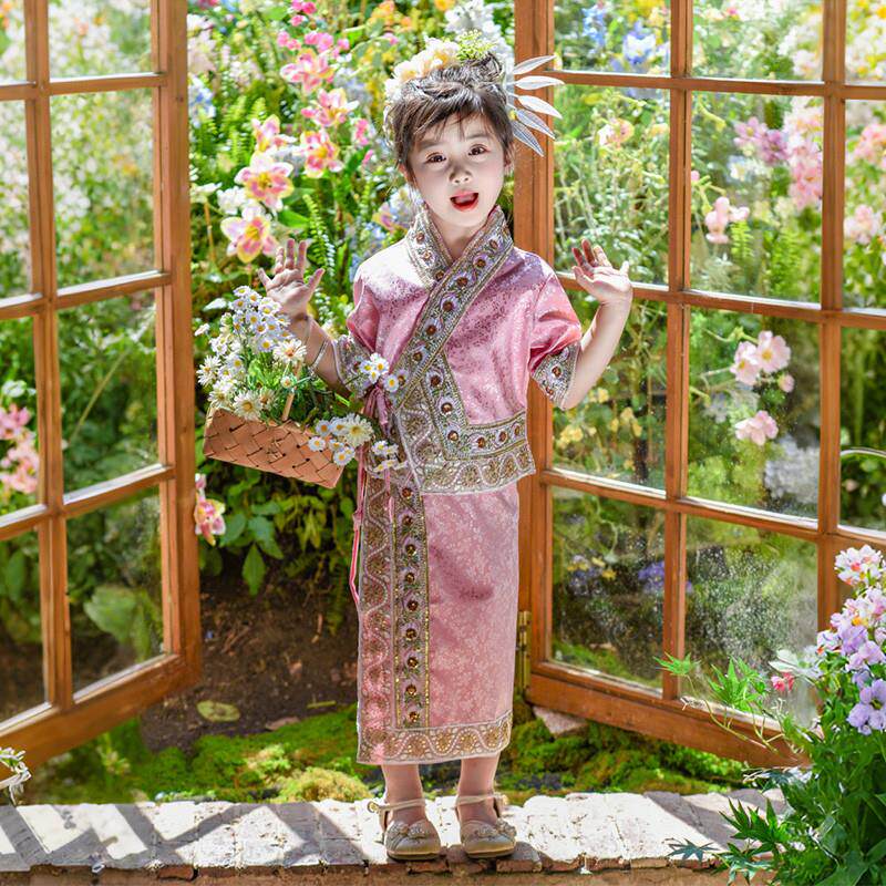 儿童傣族服装新款云南民族旅拍服饰女童童装旅游拍照演出服2025夏