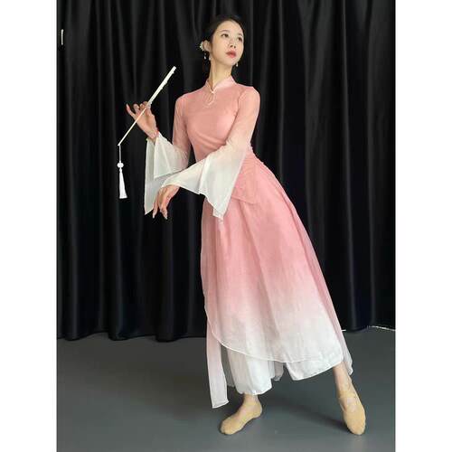 新款古舞典舞无品牌/扇子舞身韵衣中国风飘逸服练功服纱袍演出服