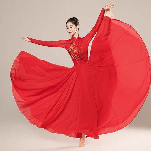 万疆灯火里的中国成人现代舞飘逸大摆裙美丽中国开场舞蹈服