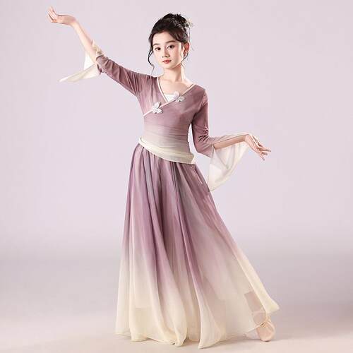 儿古典舞出服YLJ中国舞民族飘逸纱演练衣女童大摆裙舞蹈功童服扇