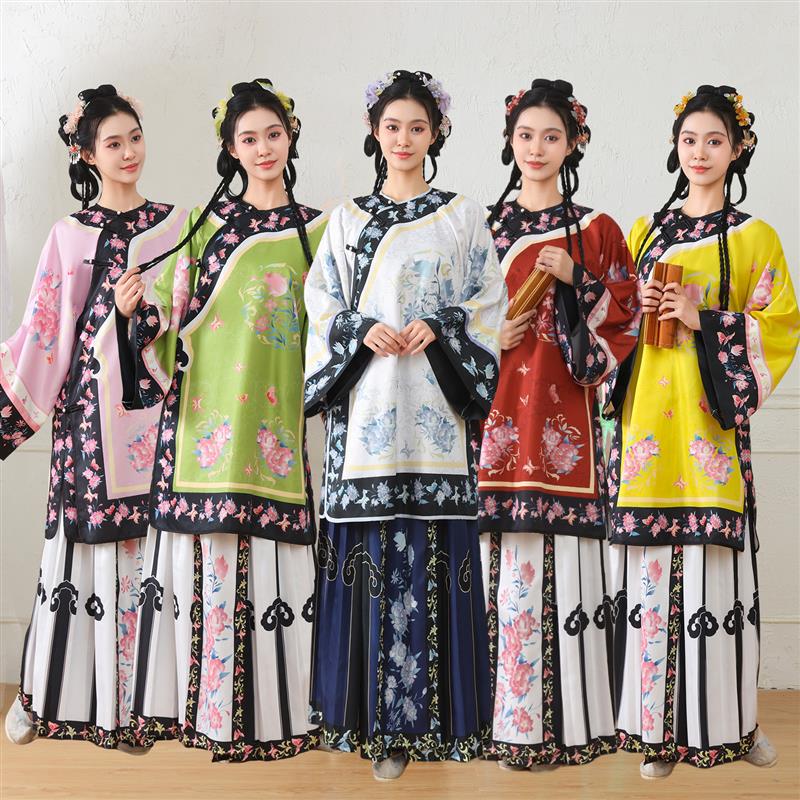 古典风舞蹈纱衣戏文说演出服清汉女格格服斜襟汉服马面裙中国舞服
